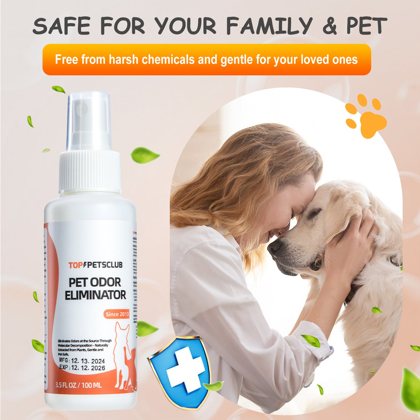 TOPPETSCLUB Pet Odor Eliminator for Strong Odor, Pet Stain Remover for carpet, Ready to Use Dog & Cat Urine Odor Eliminator Spray - Used in House,Clothing,Furniture and Cars